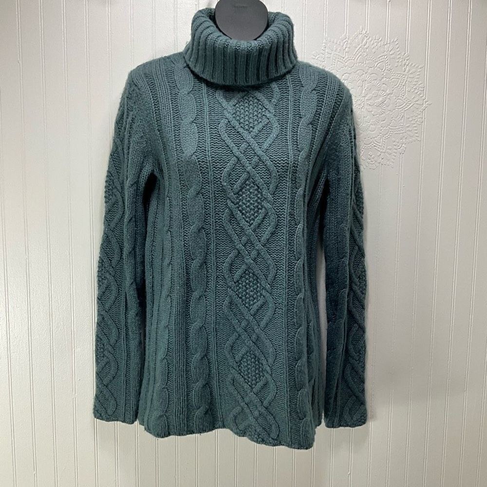 EDDIE BAUER Merino Wool Blend Turtleneck Cable Knit Sweater